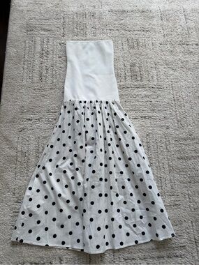 WeWoreWhat White Strapless Dress with Black Polka Dot Skirt